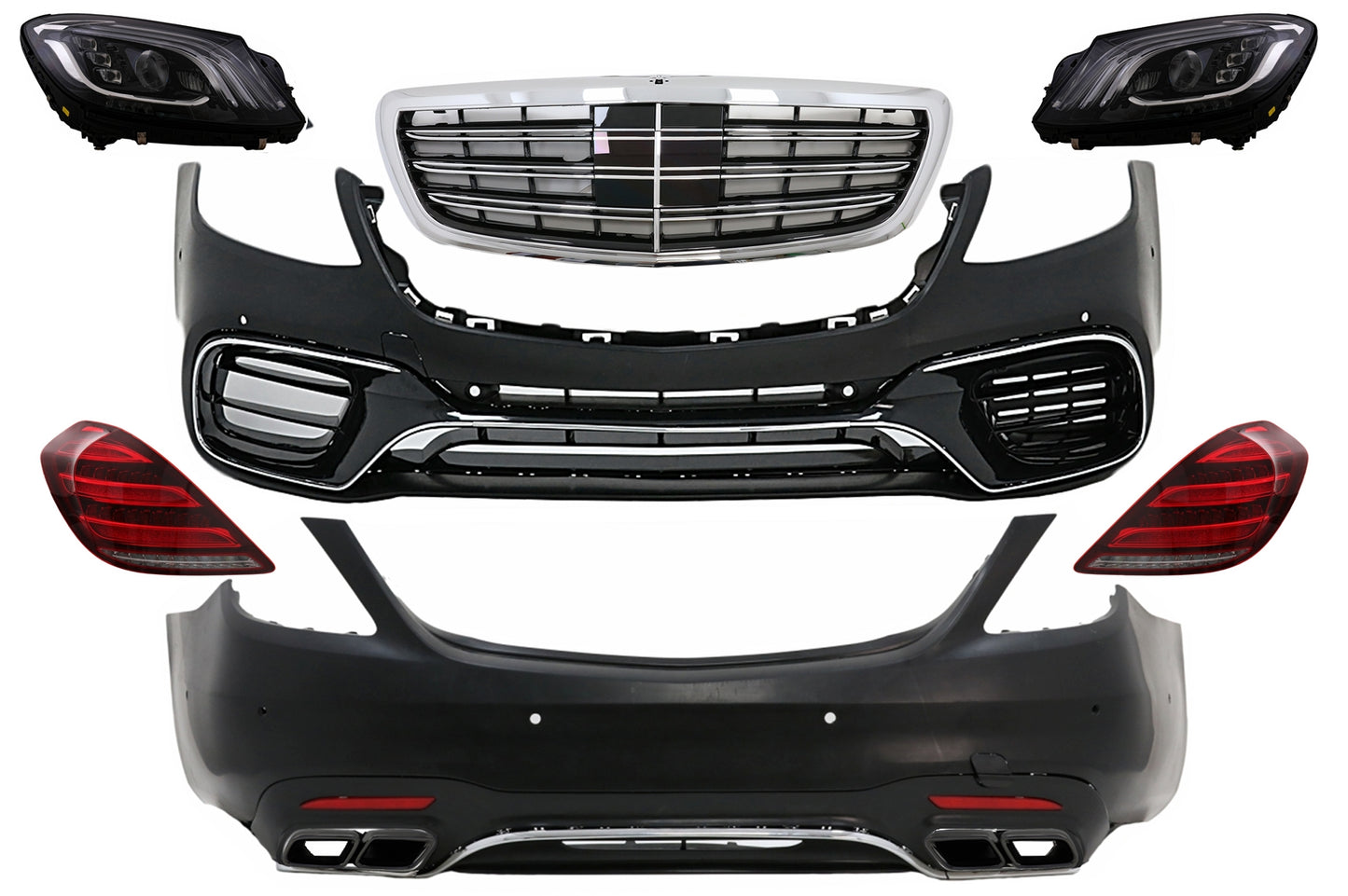 BodyKit für Mercedes S W222 13-06.17 MOPF S63 Look Stoßstange Kühlergrill Rücklichter Carpartstuning Austria