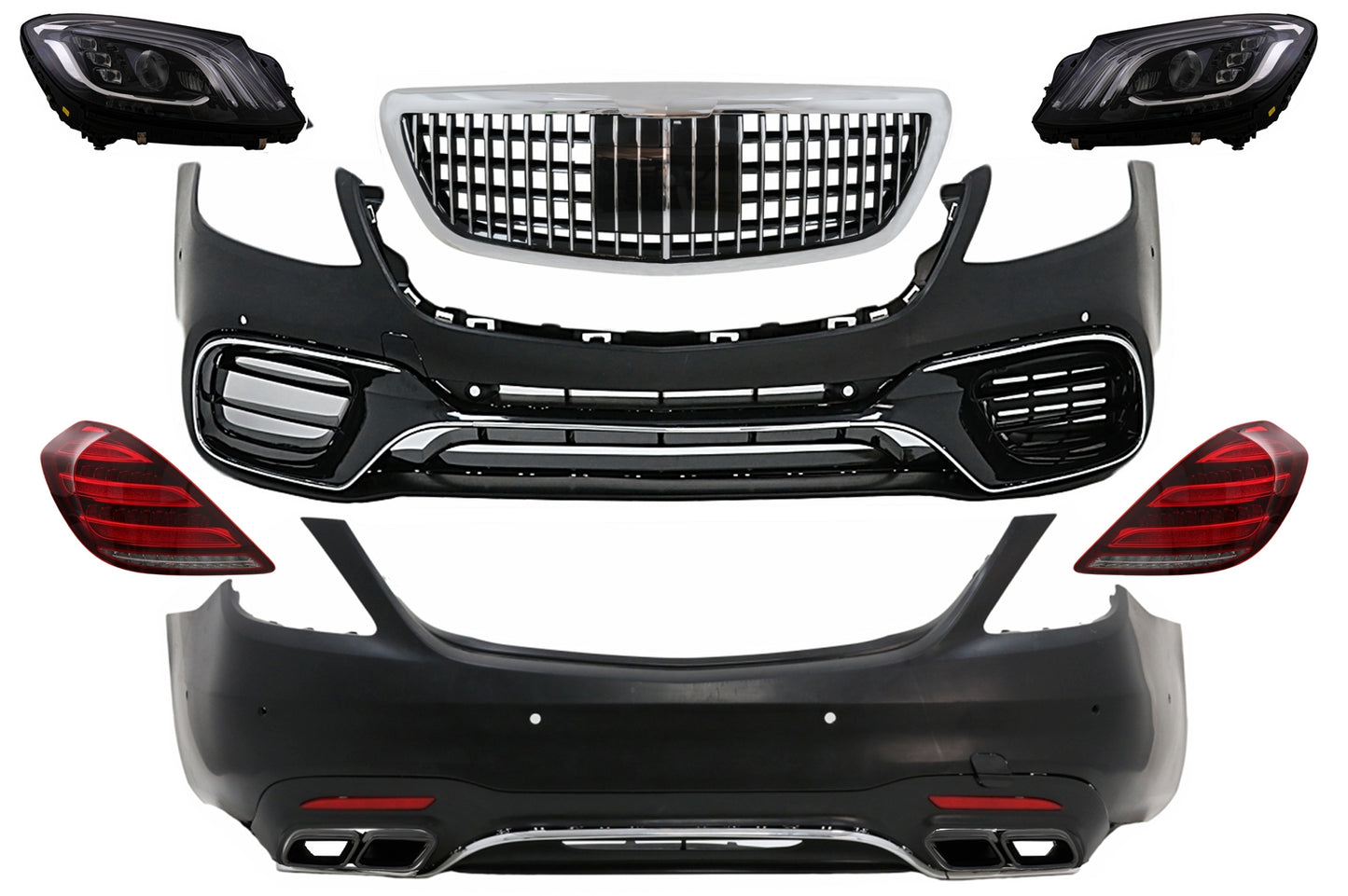 BodyKit für Mercedes S W222 13-06.17 MOPF S63 Look Stoßstange Kühlergrill Rücklichter Carpartstuning Austria