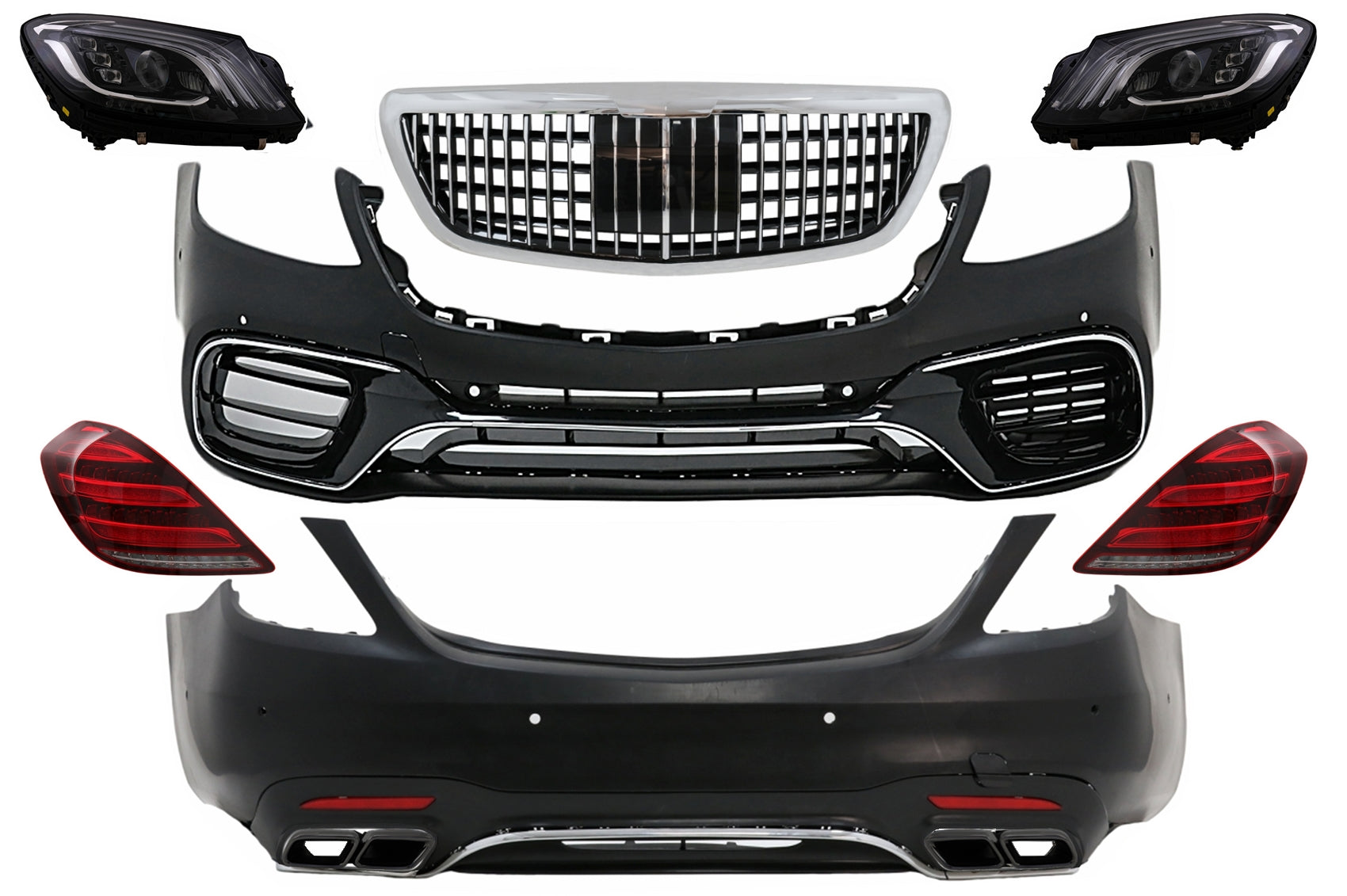 BodyKit für Mercedes S W222 13-06.17 MOPF S63 Look Stoßstange Kühlergrill Rücklichter Carpartstuning Austria