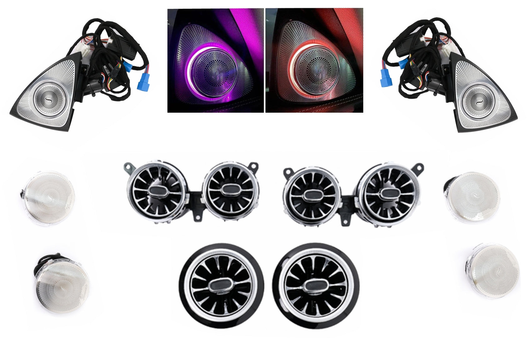 Lautsprecher Abdeckung AC-Lüftungsgitter Haustür LED 3D Rotary Tweeter 64 Farben für Mercedes E-Klasse W213 S213 C238 2016-2019 Carpartstuning Austria