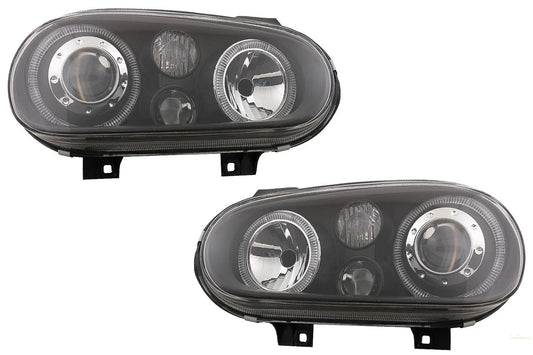 Angel Eyes Scheinwerfer Dual Halo Felgen Passend Für VW Golf IV 4 Cabriolet Hatchback Variante (09.1997-09.2003) Schwarz LHD Oder RHD KITT Lightning