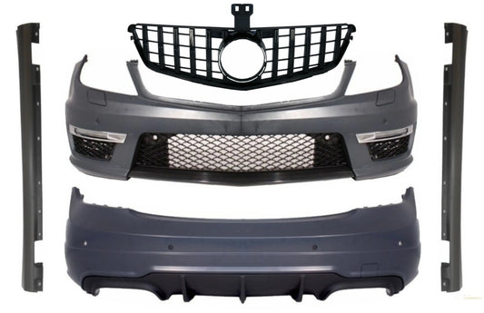 Body Kit Mit Frontgrill Piano Schwarz Passend Für Mercedes C-Klasse W204 (2007-2014) Facelift C63 GT-R Panamericana Design KITT