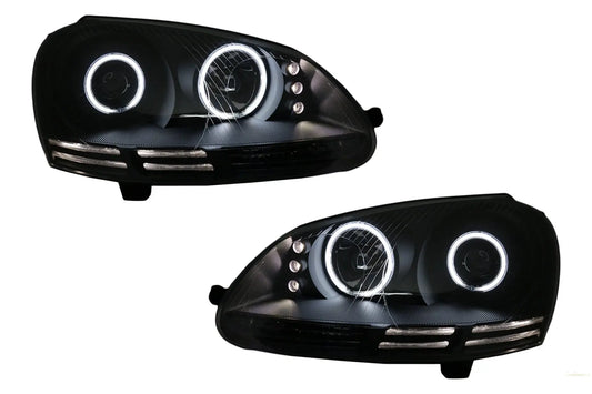 Ccfl Angel Eyes LED Scheinwerfer Passend Für VW Golf V 5 Jetta 5 (2004-2009) Schwarz KITT Specials