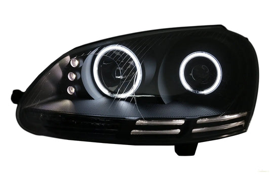 Ccfl Angel Eyes LED Scheinwerfer Passend Für VW Golf V 5 Jetta 5 (2004-2009) Schwarz KITT Specials