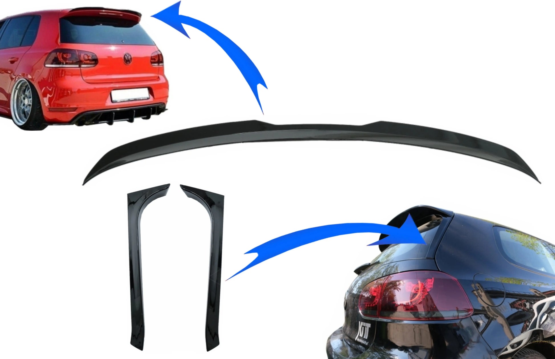 Dachspoiler Aufsatzflügel Mit Kofferraumheckscheibenspoiler Passend Für VW Golf 6 GTI / R Mk6 Hatchback (2008-2012) Piano Schwarz KITT