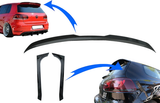 Dachspoiler Aufsatzflügel Mit Kofferraumheckscheibenspoiler Passend Für VW Golf 6 GTI / R Mk6 Hatchback (2008-2012) Piano Schwarz KITT