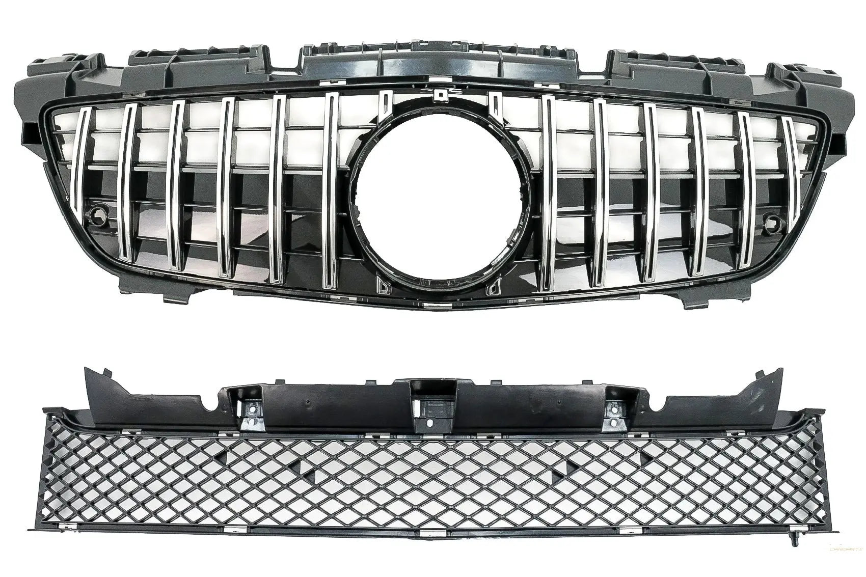 Frontgrill Mit Unterem Gitter Passend Für MercedeS SLK R172 (2011-2015) GT-R Panamericana Design Chrom KITT