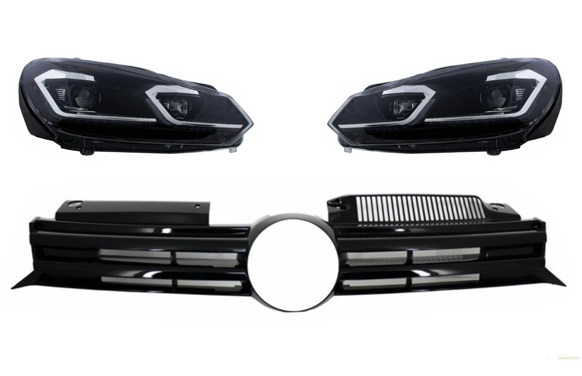 Frontgrill Mittelgrill Passend Für VW Golf VI (2008-2013) Mit LED-Scheinwerfern Fließende Dynamische Sequentielle Blinker R20 Design KITT