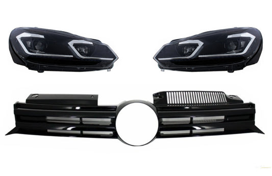 Frontgrill Mittelgrill Passend Für VW Golf VI (2008-2013) Mit LED-Scheinwerfern Fließende Dynamische Sequentielle Blinker R20 Design KITT