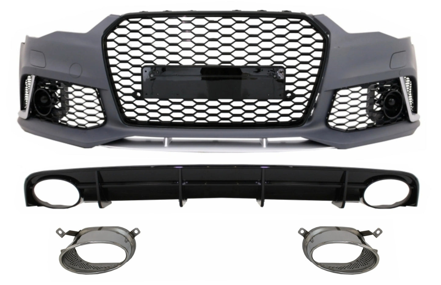 Frontschürze Passend Für Audi A6 4G Facelift (2015-2018) Mit Heckschürzendiffusor & Auspuffblenden RS6 Design Schwarz Nur S-Line Stoßstange KITT