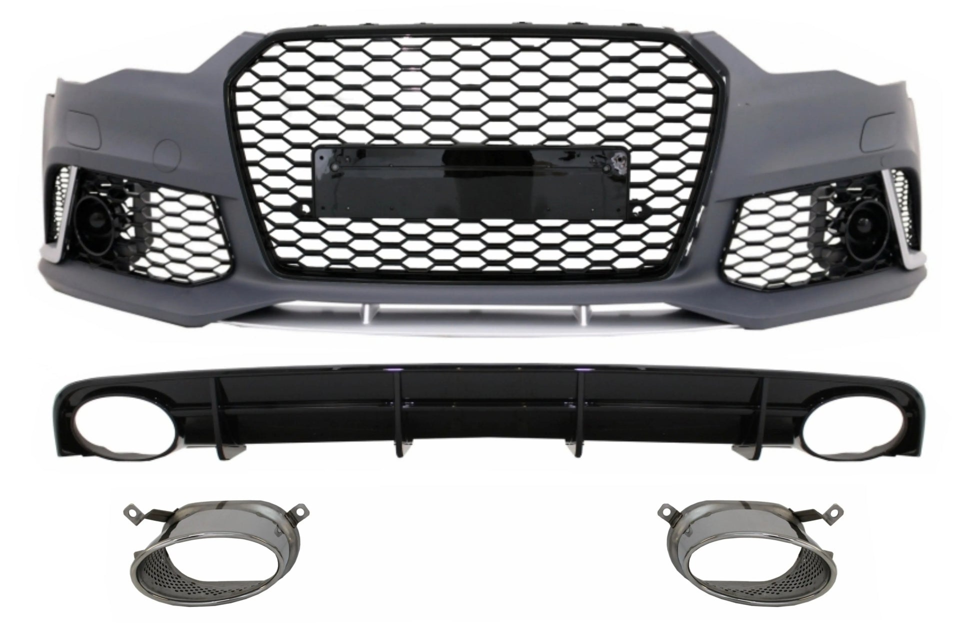 Frontschürze Passend Für Audi A6 4G Facelift (2015-2018) Mit Heckschürzendiffusor & Auspuffblenden RS6 Design Schwarz Nur S-Line Stoßstange KITT