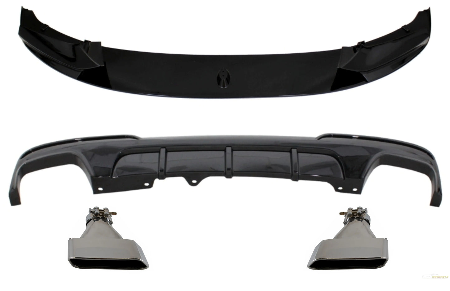 Frontspoilerlippe Passend Für BMW 5er F10 F11 (2011-2017) Mit Doppelauslassluftdiffusor Und Endschalldämpfern M-Performance Piano Black KITT