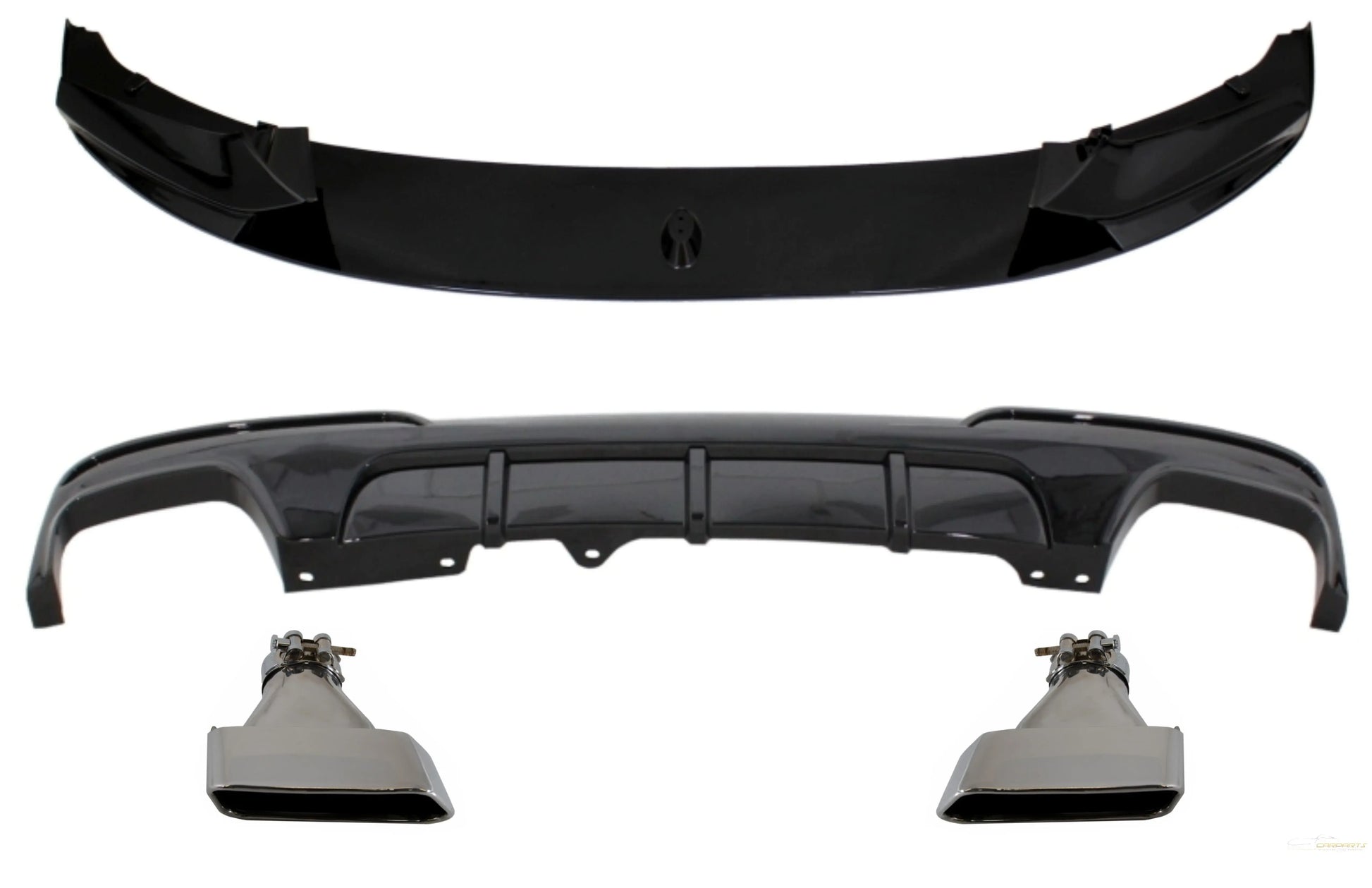 Frontspoilerlippe Passend Für BMW 5er F10 F11 (2011-2017) Mit Doppelauslassluftdiffusor Und Endschalldämpfern M-Performance Piano Black KITT