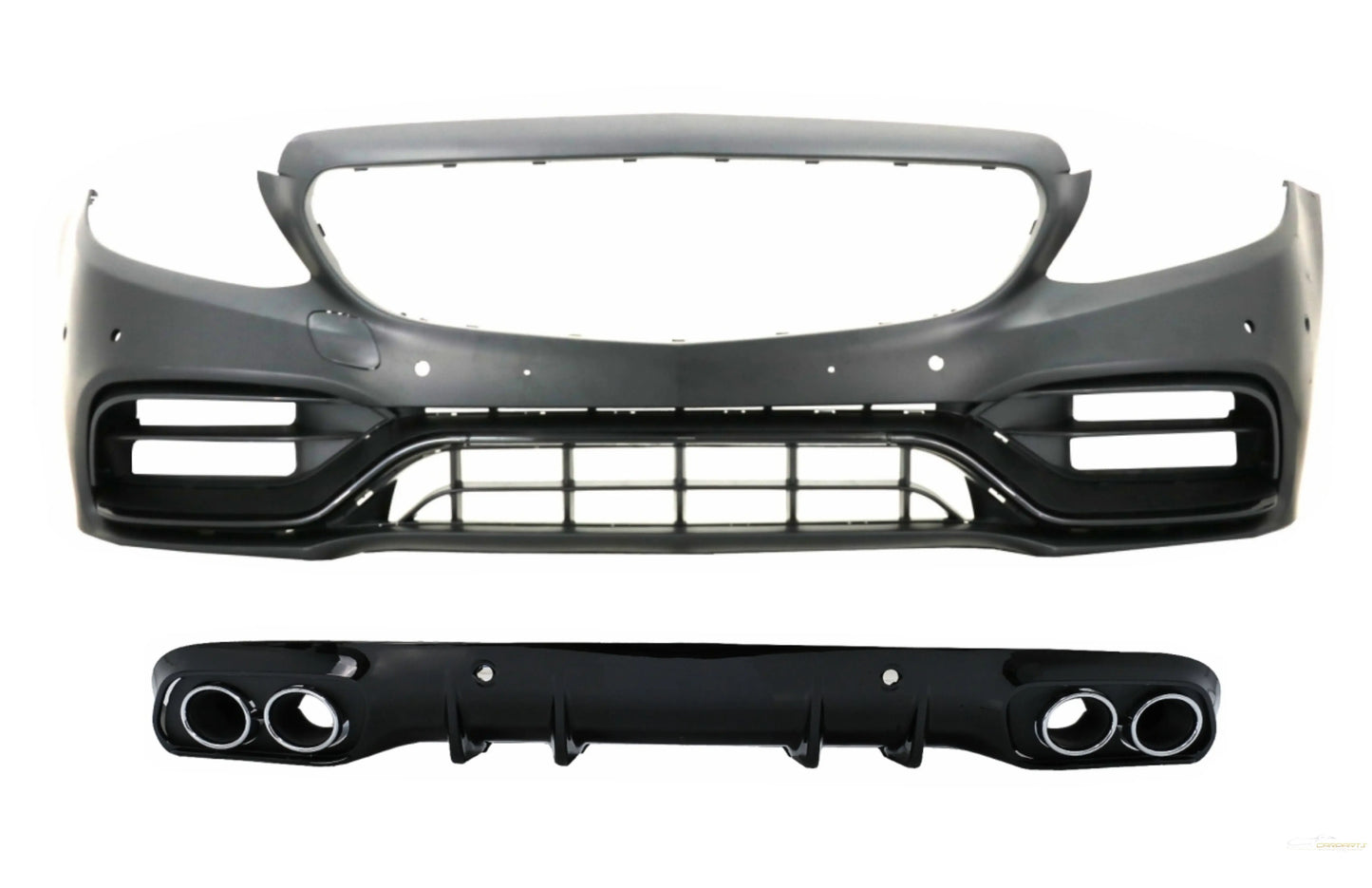 Frontstoßstange Mit Diffusor Doppelauslass Mit Endrohren Passend Für Mercedes C-Klasse A205 C205 Coupé Cabriolet (2014-2019) C63 Design KITT