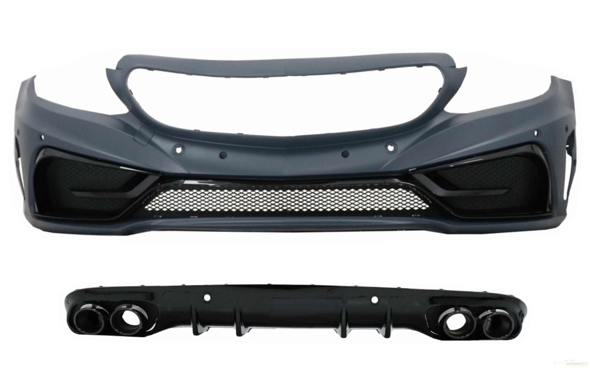 Frontstoßstange Mit Diffusor Doppelauslass Und Auspuffblenden Passend Für Mercedes C-Klasse A205 Cabriolet C205 Coupé (2014-2019) KITT