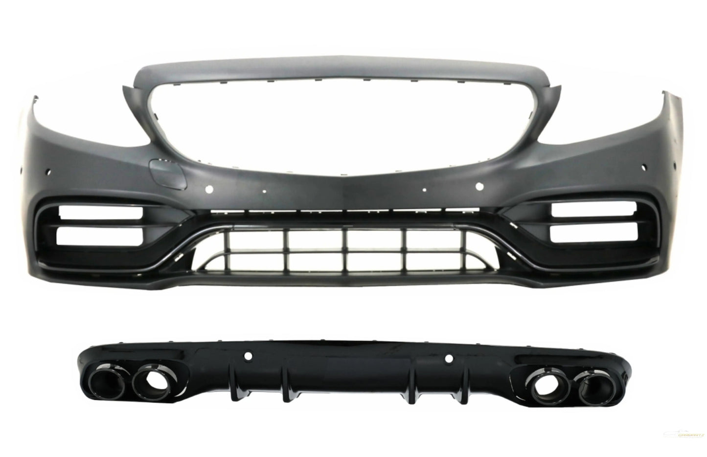 Frontstoßstange Mit Diffusor Doppelauslass Und Endrohren Passend Für Mercedes C-Klasse A205 Cabriolet C205 Coupé (2014-2019) C63 Design Piano Black KITT