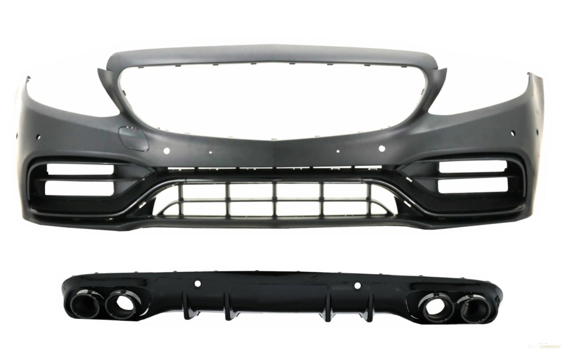 Frontstoßstange Mit Diffusor Doppelauslass Und Endrohren Passend Für Mercedes C-Klasse A205 Cabriolet C205 Coupé (2014-2019) C63 Design Piano Black KITT