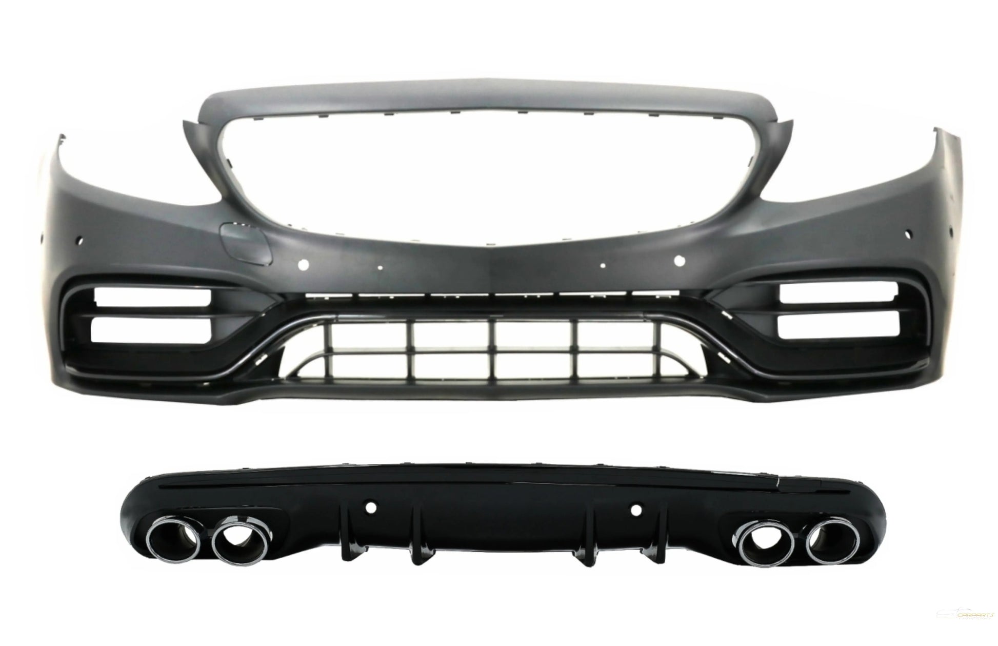 Frontstoßstange Mit Diffusor Und Endschalldämpfer Passend Für Mercedes C-Klasse W205 Limousine S205 Kombi AMG Sport Line (2014-2020) C63 Design KITT