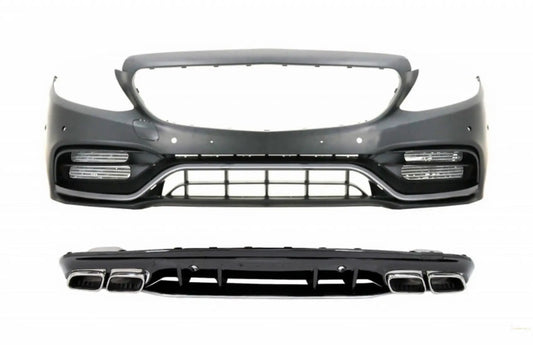 Frontstoßstange Mit Diffusor Und Silbernen Spitzen Passend Für Mercedes C-Klasse W205 S205 AMG Sport Line (2014-2020) C63s Design KITT Specials