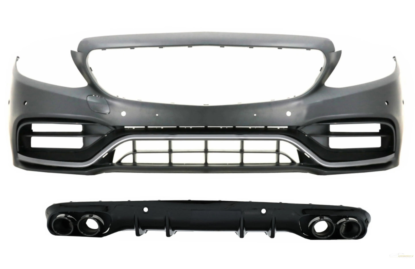 Frontstoßstange Mit Doppelauslass-Diffusor Und Endrohren Passend Für Mercedes C-Klasse A205 Cabriolet C205 Coupé (2014-2019) Facelift-Design KITT