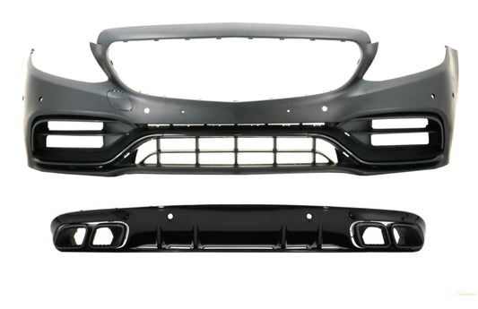 Frontstoßstange Mit Heckdiffusor Passend Für Mercedes C-Klasse A205 Cabriolet C205 Coupé (2014-2019) C63 Design Schwarz KITT