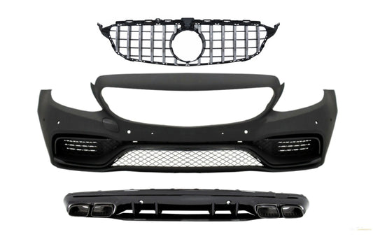 Frontstoßstange Mit Kühlergrill Chrom Und Diffusor Passend Für Mercedes C-Klasse W205 S205 (2014-2018) C63 Design KITT