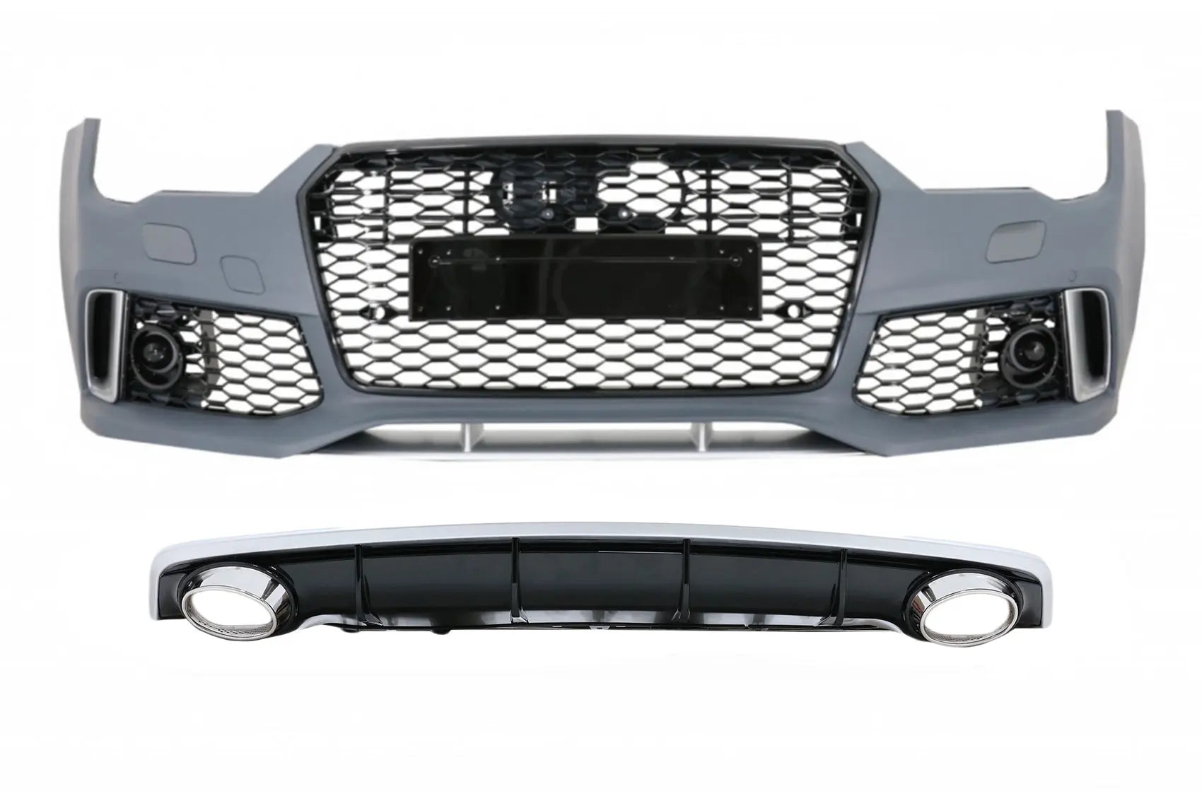 Frontstoßstange Mit Kühlergrill Passend Für Audi A7 4G Facelift (2015-2018) Und Heckstoßstange Volant Diffusor & Auspuffblenden RS7 Design KITT