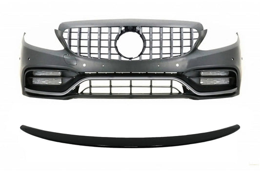 Frontstoßstange Mit Kühlergrill Und Kofferraumspoiler Schwarz Passend Für Mercedes C-Klasse C205 (2014-2018) C63 GT-R Design KITT