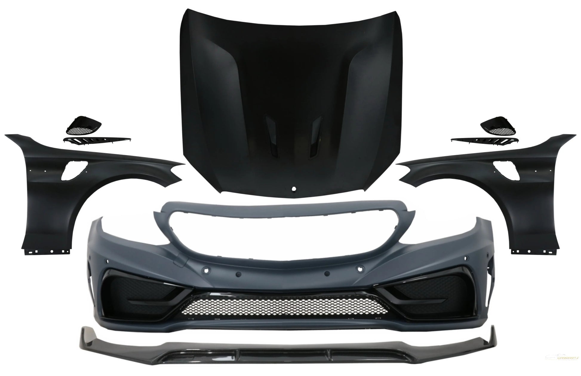 Frontstoßstange Mit Lippe Und Haube Motorhaube & Kotflügel Vorne Passend Für Mercedes C-Klasse W205 S205 C205 A205 (2014-2019) GT Design KITT