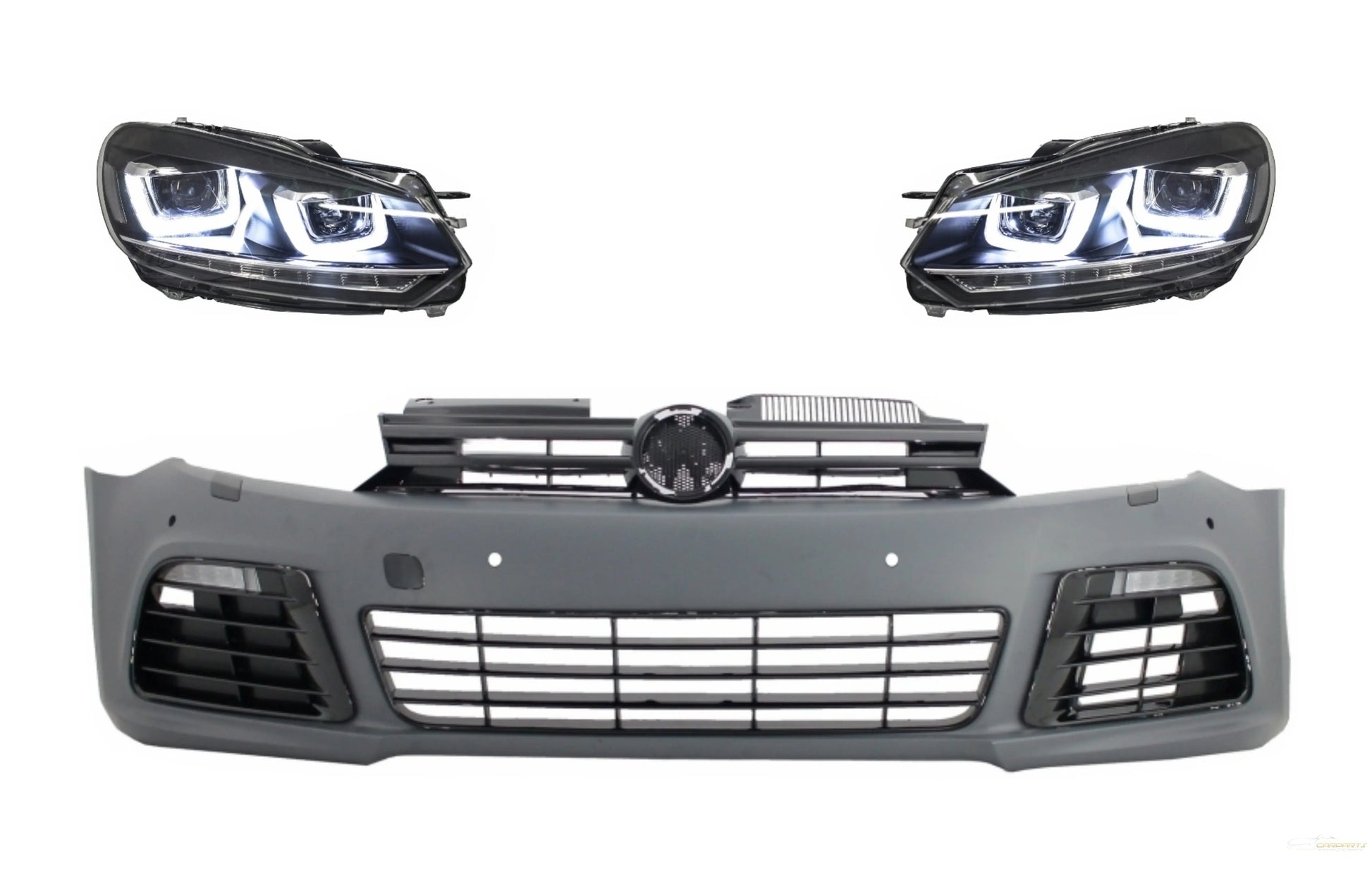Frontstoßstange Mit Scheinwerfern LED Fließendes Blinklicht Chrom Passend Für VW Golf VI 6 Mk6 (2008-2013) R20 Design Mit PDC KITT