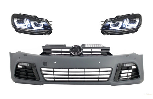 Frontstoßstange Mit Scheinwerfern LED Fließendes Blinklicht Chrom Passend Für VW Golf VI 6 Mk6 (2008-2013) R20 Design Mit PDC KITT