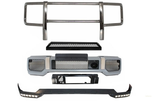 Frontstoßstange Mit Spoiler LED TFL Obere Spoilerlippe Und Rammschutz Passend Für Mercedes G-Klasse W463 (1989-2017) G65 Design KITT