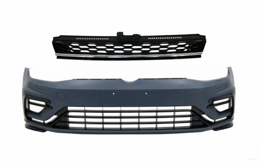 Frontstoßstange Mit Zentralem Kühlergrill Ohne Emblem, Chrom, Passend Für VW Golf 7.5 (2017-2020) GTI R Design KITT