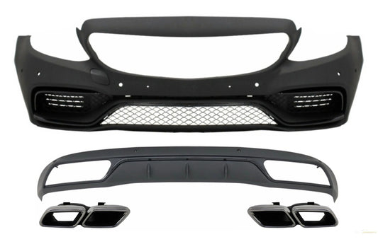 Frontstoßstange Ohne Gitter & Diffusor Mit Endschalldämpfer Chrom Passend Für Mercedes C-Klasse W205 S205 (2014-2018) C63 Look KITT