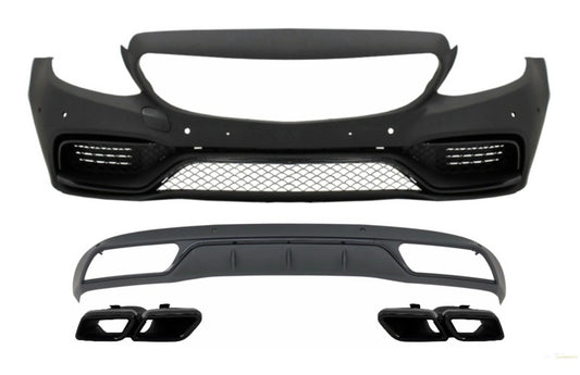 Frontstoßstange Ohne Gitter & Diffusor Mit Endschalldämpfer Schwarz Passend Für Mercedes C-Klasse W205 S205 (2014-2018) C63 Design KITT