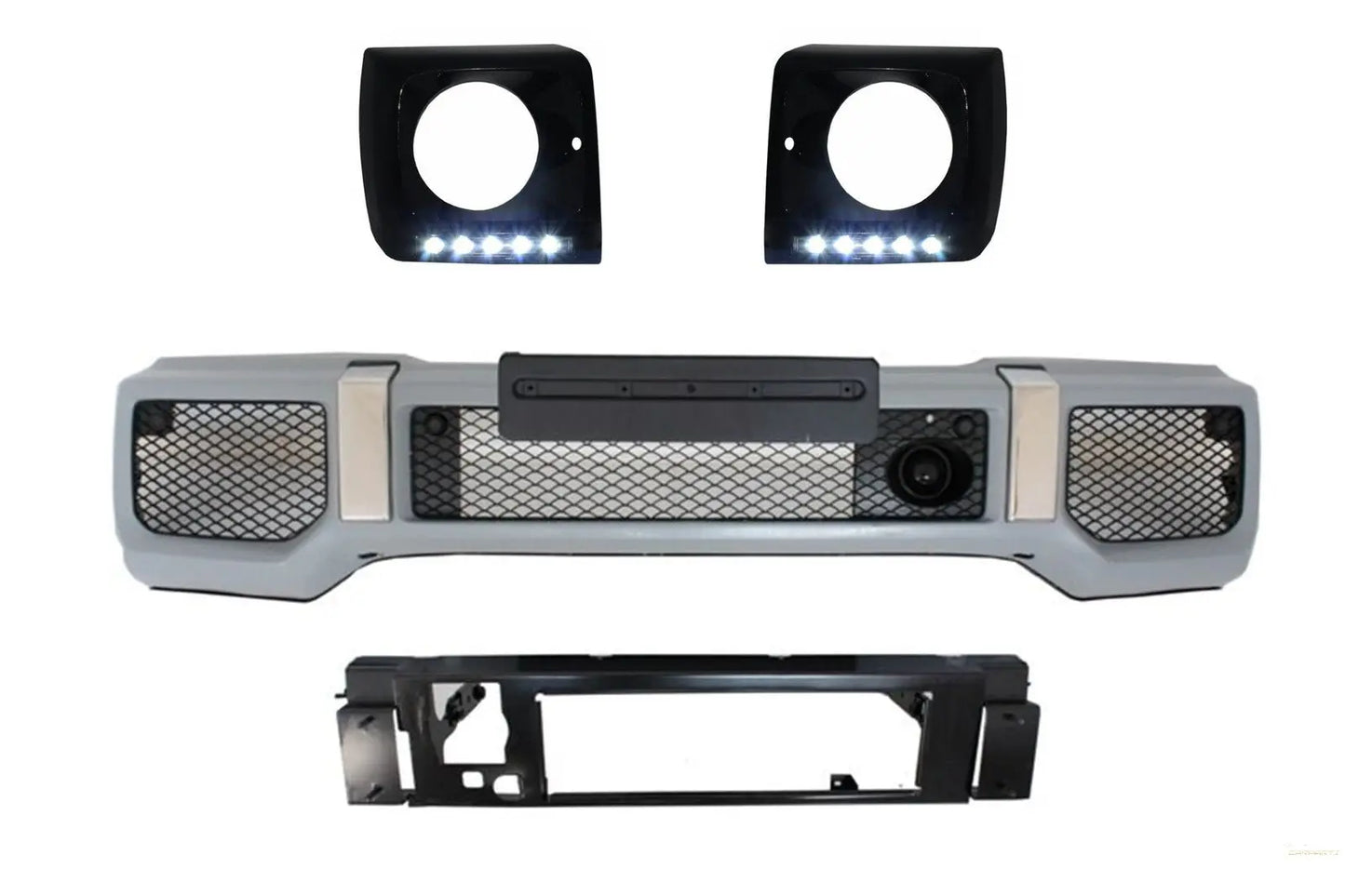 Frontstoßstange Schwarz Scheinwerferabdeckungen LED TFL Passend Für Mercedes G-Klasse W463 (1989) G65 Design KITT