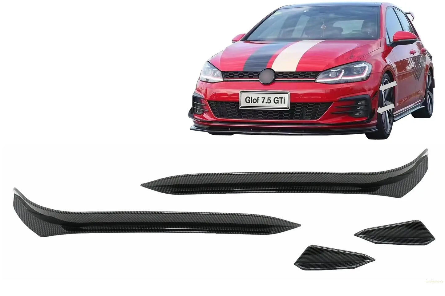 Frontstoßstange Seitliche Finnen Flaps Passend Für VW Golf 7.5 GTI 5g Fließheck (2017-2020) Carbon Look KITT