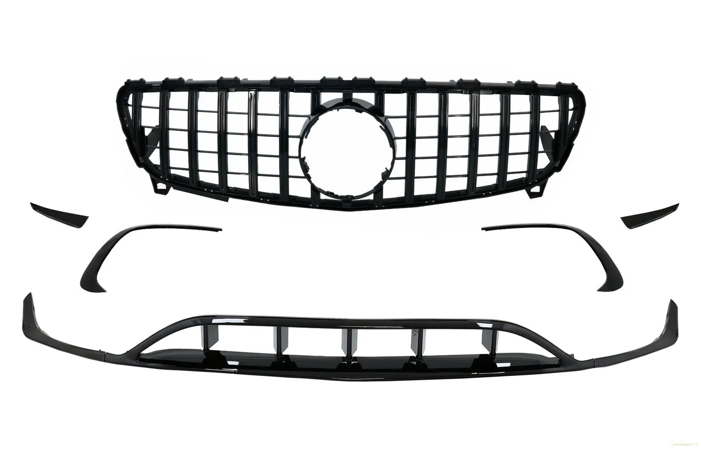 Frontstoßstange Splitter Finnen Aero Mit Mittelgitter Passend Für Mercedes A-Klasse W176 Facelift AMG Line (09.2015-2018) Piano Black KITT