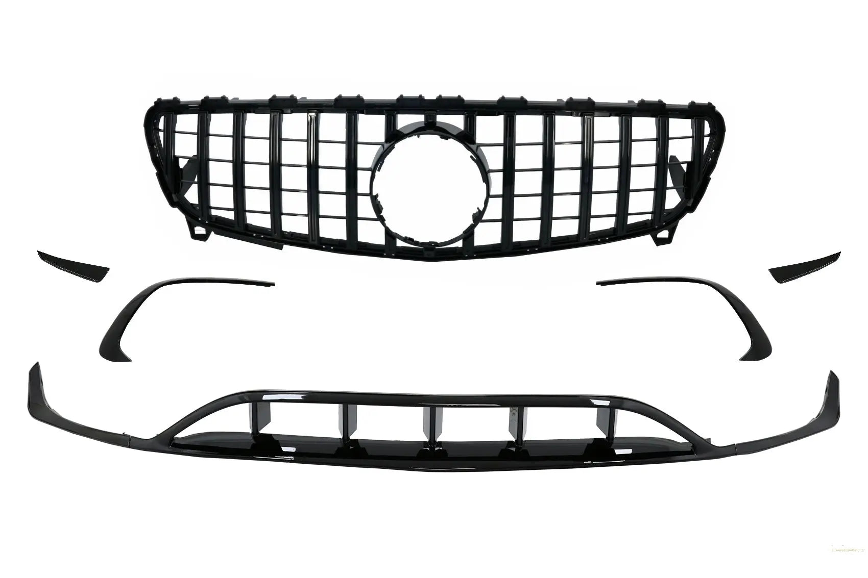 Frontstoßstange Splitter Finnen Aero Mit Mittelgitter Passend Für Mercedes A-Klasse W176 Facelift AMG Line (09.2015-2018) Piano Black KITT