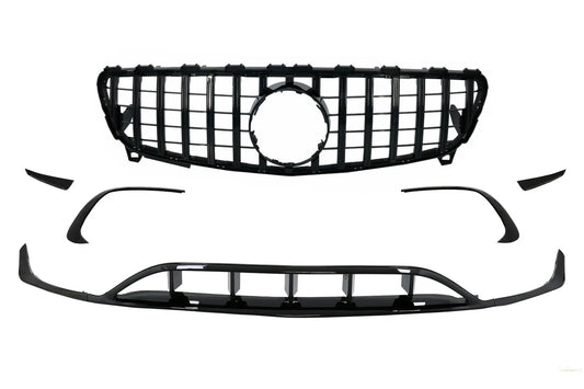 Frontstoßstange Splitter Finnen Aero Mit Mittelgitter Passend Für Mercedes A-Klasse W176 Facelift AMG Line (09.2015-2018) Piano Black KITT