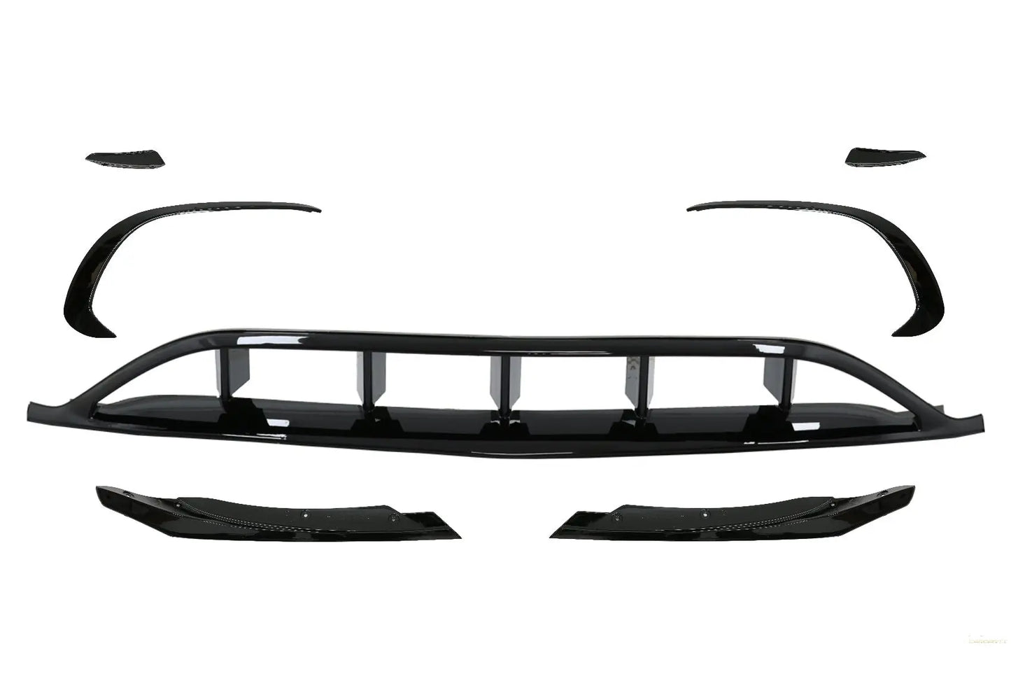 Frontstoßstange Splitter Finnen Aero Mit Mittelgitter Passend Für Mercedes A-Klasse W176 Facelift AMG Line (09.2015-2018) Piano Black KITT