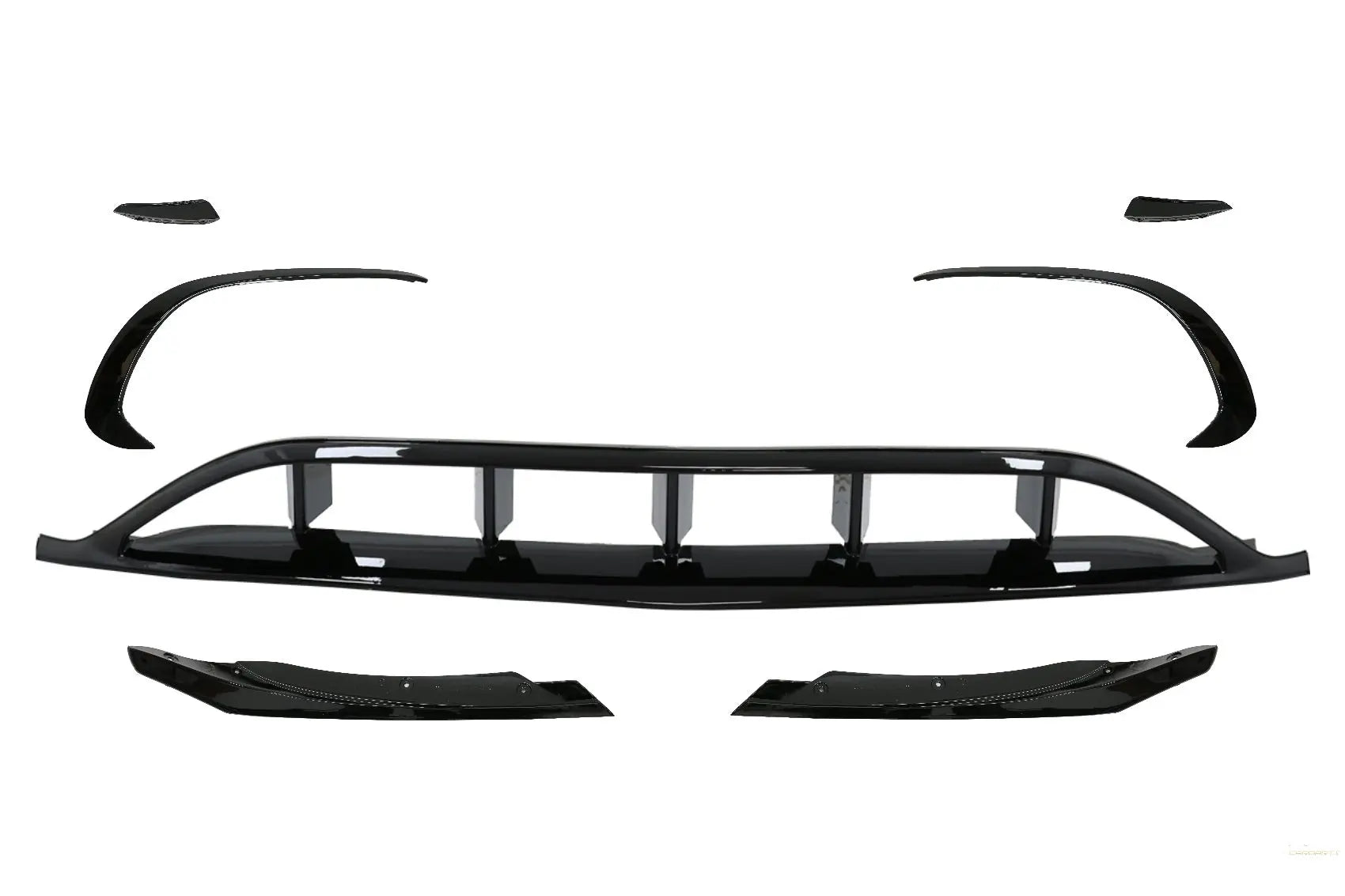 Frontstoßstange Splitter Finnen Aero Mit Mittelgitter Passend Für Mercedes A-Klasse W176 Facelift AMG Line (09.2015-2018) Piano Black KITT