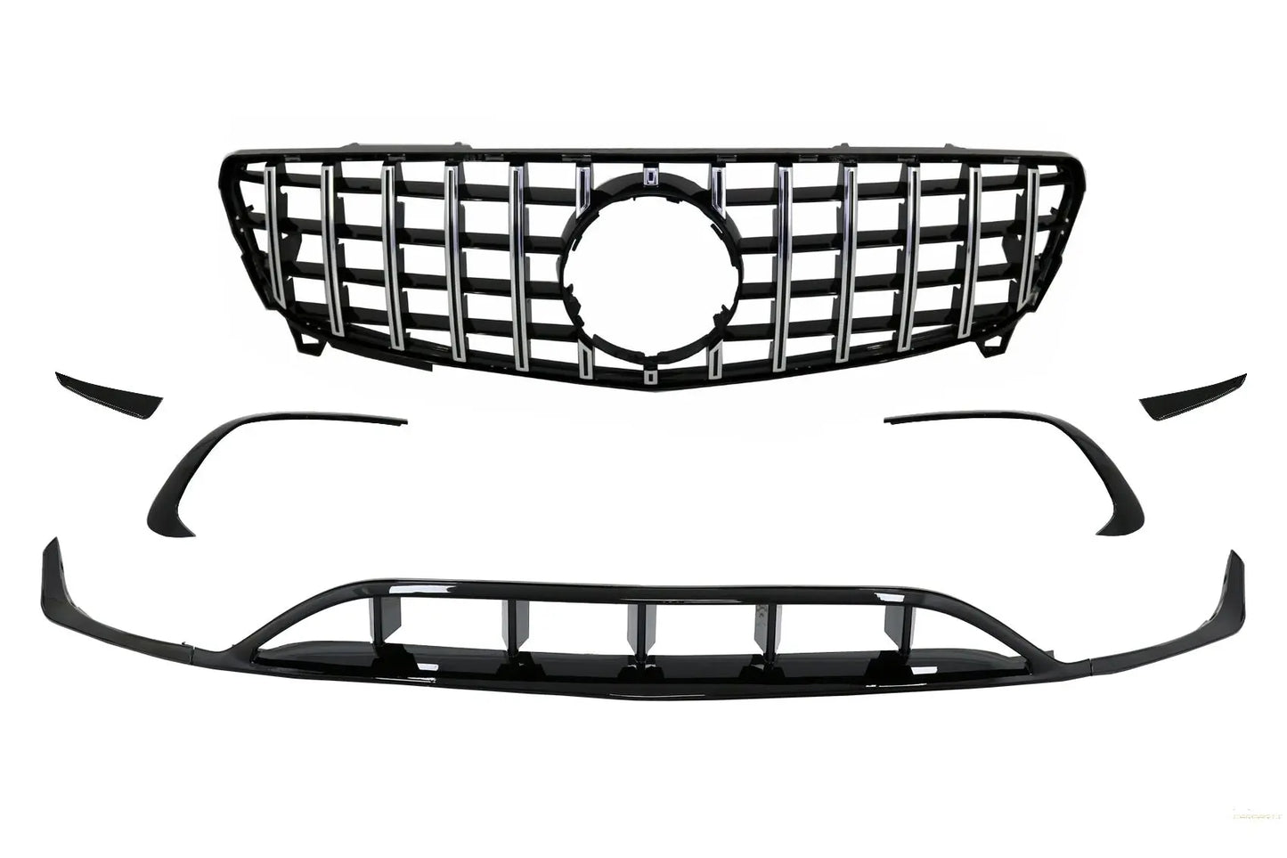 Frontstoßstange Splitter Finnen Aero Mit Mittelgitter Passend Für Mercedes A-Klasse W176 Facelift AMG Line (09.2015-2018) Piano Black KITT