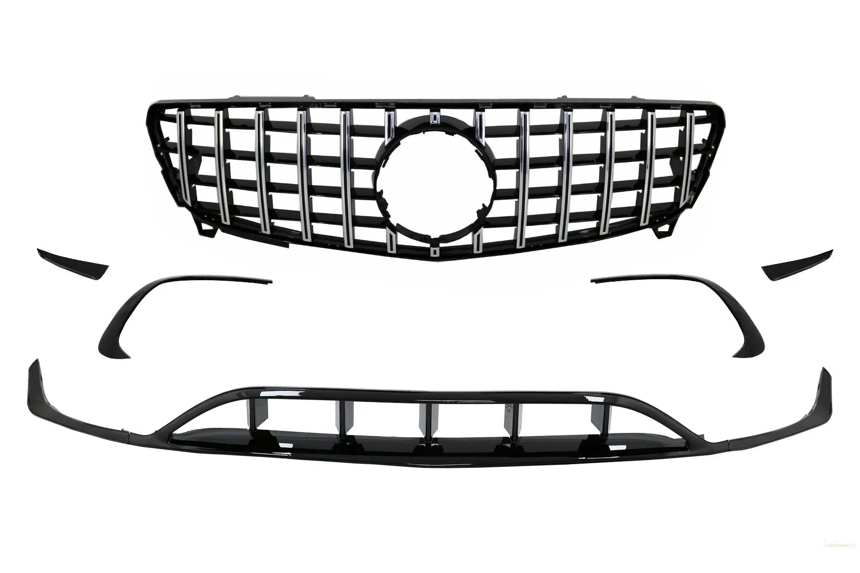 Frontstoßstange Splitter Finnen Aero Mit Mittelgitter Passend Für Mercedes A-Klasse W176 Facelift AMG Line (09.2015-2018) Piano Black KITT