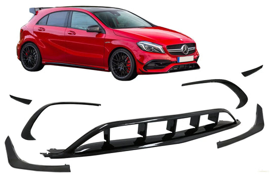 Frontstoßstange Splitter Finnen Aero Passend Für Mercedes A-Klasse W176 Facelift AMG Line (2015-2018) Piano Black KITT