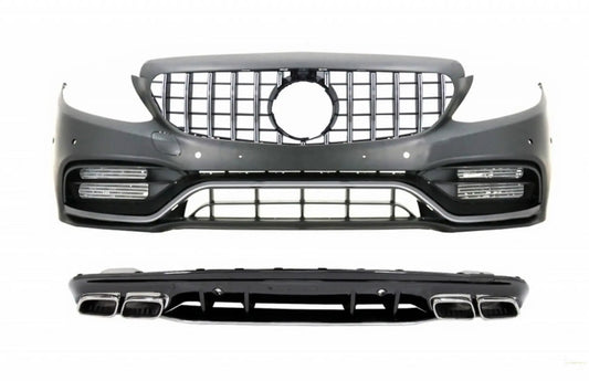 Frontstoßstange & Kühlergrill Mit Diffusor Und Spitzen Passend Für Mercedes C-Klasse W205 S205 AMG Sport Line (2014-2020) C63s Design KITT Specials