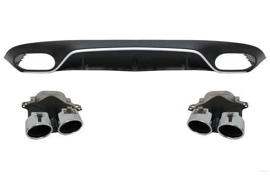 Heckdiffusor Mit Endrohrblenden Und Zentralgitter Chrom Schwarz Passend Für Mercedes E-Klasse C238 A238 AMG Sport Line (2016+) E53 E63 Design KITT