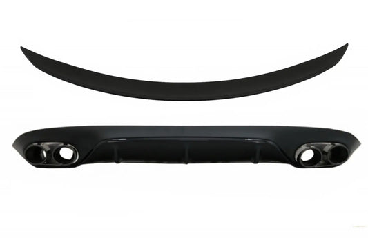 Heckdiffusor Mit Endrohren Und Kofferraumspoiler Passend Für Mercedes E-Klasse C238 AMG Sport Line (2016+) E53 Design Schwarz KITT