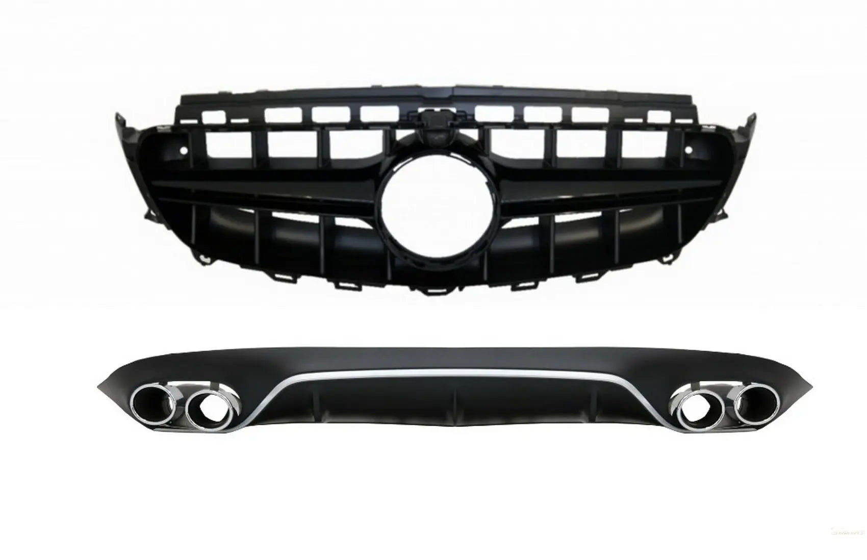 Heckdiffusor Mit Endrohren Und Zentralgitter Schwarz Passend Für Mercedes E-Klasse C238 A238 AMG Sport Line (2016+) E53 E63 Design KITT