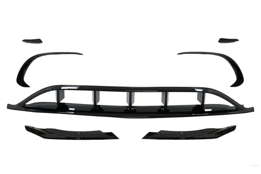 Heckdiffusor & Endrohrblenden Endrohrpaket Mit Frontsplitter Finnen Aero Passend Für Mercedes A-Klasse W176 (2015-2018) Sport Pack KITT Specials